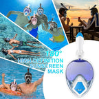 Devilfish Full Face Snorkel Mask Adults, Dry Top System Snorkeling Set with Foldable Sunglasses, 180 Degree Panoramic View Snorkel Gear, Scuba Diving Masks Anti-Leak & Anti-Fog