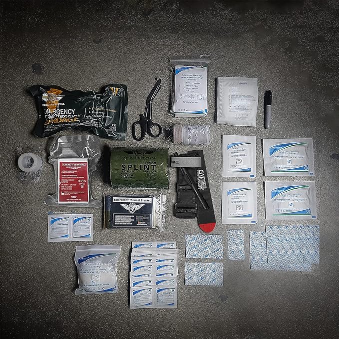 EVERLIT Emergency Trauma Kit, CAT GEN-7 Tourniquet 36" Splint, Military Combat Tactical IFAK for First Aid Response, Critical Wounds, Severe Bleeding Control (Tan)
