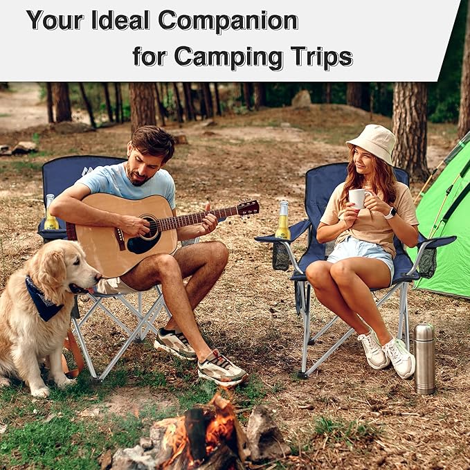 Camping Chair, Portable Folding Outdoor Chair with Arms, Cup Holder and Carry Bag