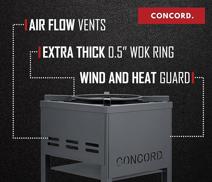 Concord Professional Single Banjo Wok Burner with Stand. Drop In Wok Edition. Up to 270,000 BTU. Great for Home Brewing, Wok Stir Fry, Turkey, Etc. (16")