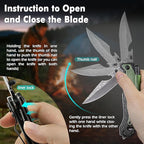 ALBATROSS 7-in-1 Damascus Folding Knife - Glass Breaker/Seatbelt Cutter/Flashlight/Fire Starter, Military Rescue Tool with Carrying Bag - FK01-DA-GN (Green)