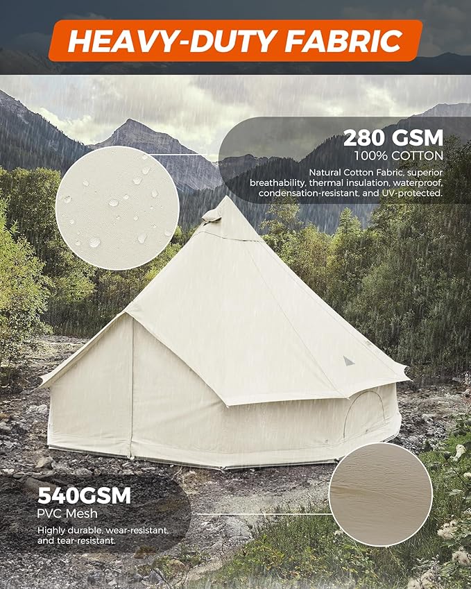 KingCamp Canvas Bell Yurt Tents, 4 Seasons Large Waterproof & Windproof Luxury Glamping Tent w/Stove Jack for Family Outdoor Camping, Hunting, Parties