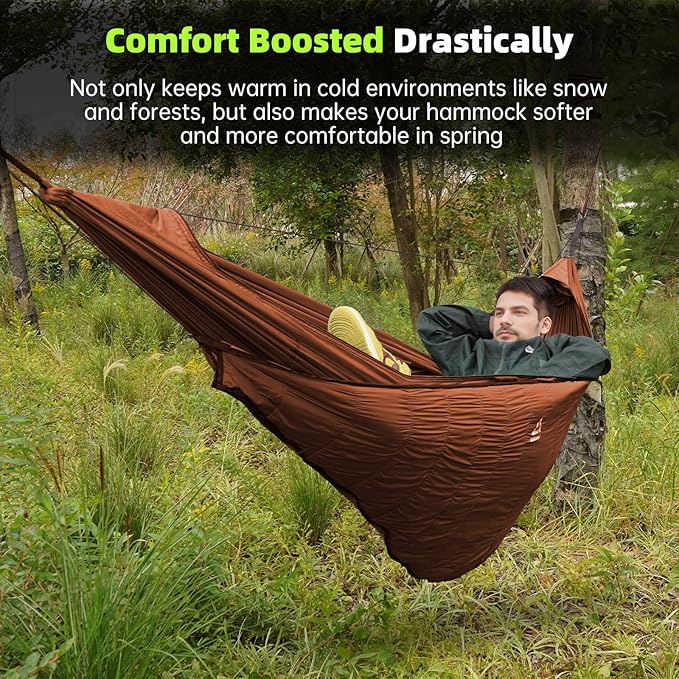 Hammock Underquilt for Camping Hammock - Brown - Full Length Camping Quilt for Lightweight Soft Warm 3-4 Seasons 41-68°F, for Hiking Backpacking Traveling Beach (Hold Up to 500lbs)