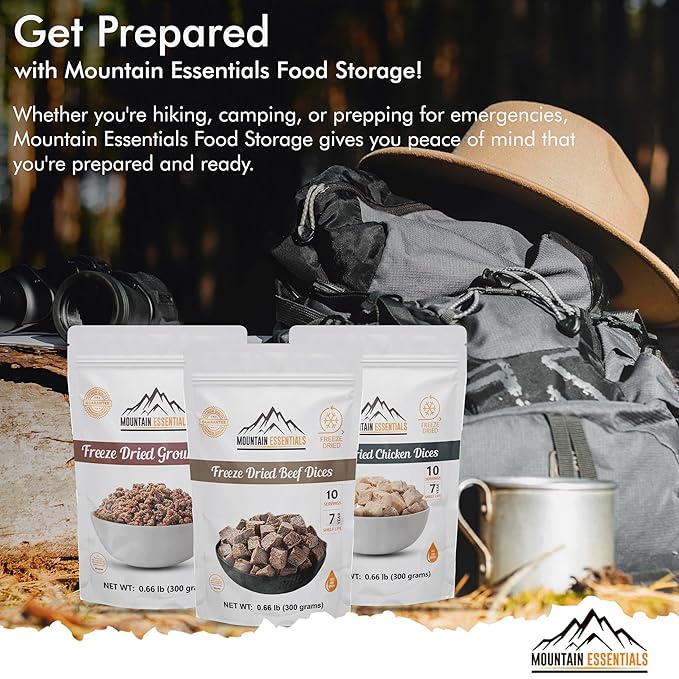 MOUNTAIN ESSENTIALS 120 Servings Freeze Dried Premium Variety Fully Cooked Meat Kit | High Protein Intake Contains 2988 Protein Ready to Eat Emergency Survival Easy Prep Food For Camping & Backpacking