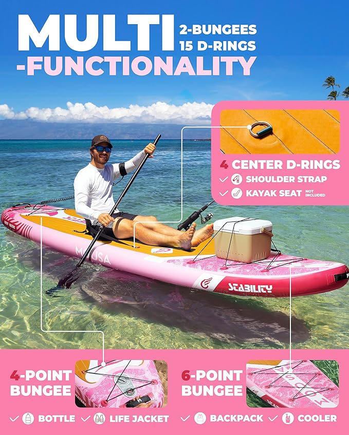 MOUSA 10‘8/11'×35" Extra Wide Inflatable Stand Up Paddle Board, Stable Paddleboard SUP for 2 People/Family, Anti-Slip Full EVA Deck, 3 Handles, 100L Backpack, All-Round Sup Board, Big Fin