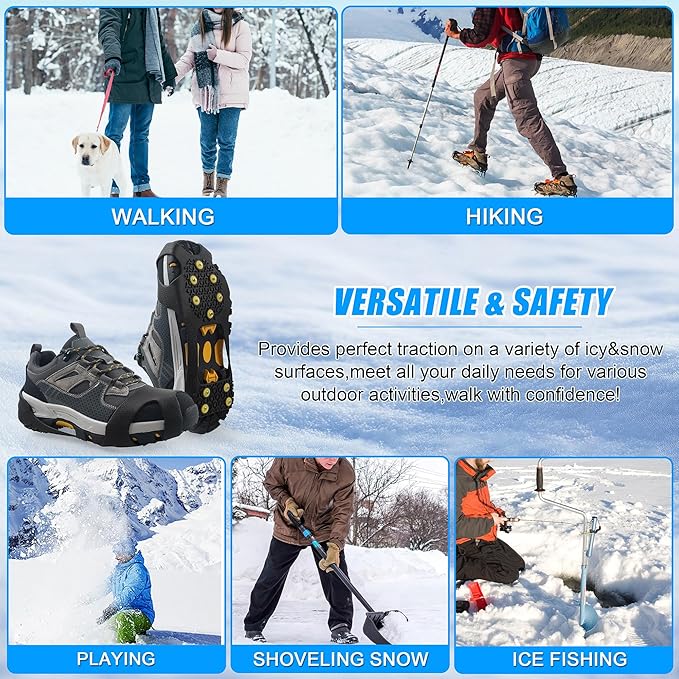 Ice Snow Cleats for Shoes Boots Non Slip Ice Cleats Overshoe for Walking on Snow and Ice Rubber Crampons with 10-Stud Ice Rubber Cleats Slip-on Stretch Footwear