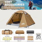 2-3 Person Backpacking Tent with Double Door 2 Vestibule, Waterproof Windproof Lightweight Easy Set Up 3 Season 2 Man Two Person Tent for Camping, Hiking, Motorcycle, Mountaineering with UPF 50+