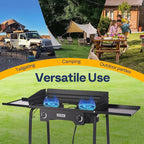 VIVOHOME 2 Burner Outdoor Propane Stove, Heavy Duty Gas Stove with 2 Side Panels and Windscreen, 150,000 BTU Camping Stove for Backyard Barbecues