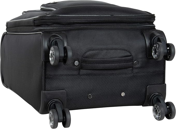 Kenneth Cole REACTION Rugged Roamer Lightweight Softside Expandable 8-Wheel Spinner Luggage, Black, 20-Inch Carry-On