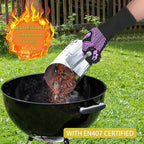 BBQ Fireproof Gloves, Grill Cut-Resistant Gloves 1472°F Heat Resistant Gloves, Non-Slip Silicone Oven Gloves, Kitchen Safe Cooking Gloves for Oven Mitts,Barbecue,Cooking, Frying,13.5 Inch-Purple