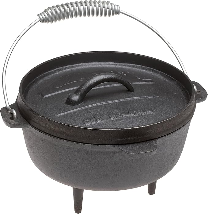 Old Mountain Pre Seasoned 2 Quart Camp Oven with Flanged Lid, Feet and Spiral Bail Handle