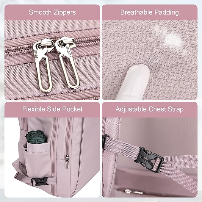 PIJUSHI Travel Backpack for Women Expandable Carry on Luggage Backpack Airline Approved Personal Item Laptop Bag(PE034 Light Purple)