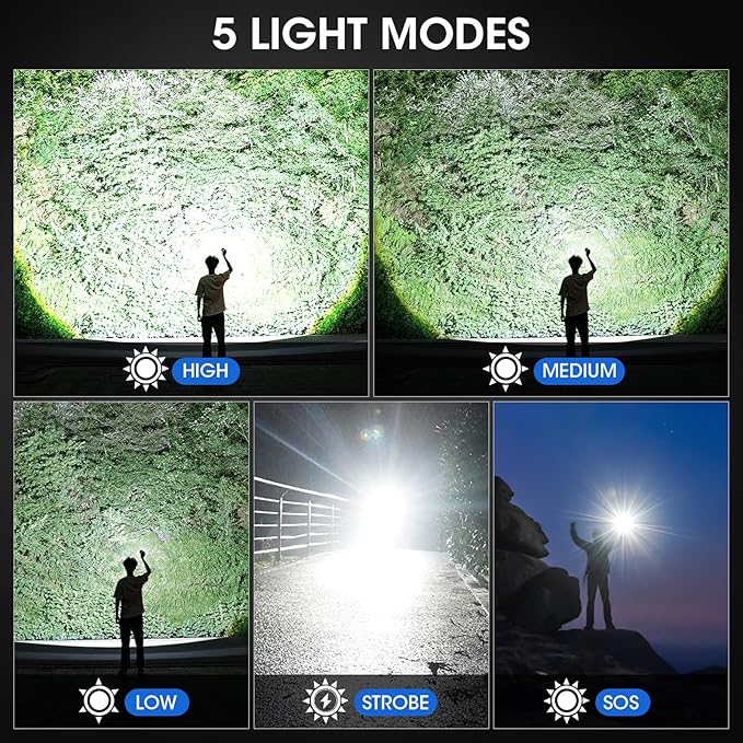 KINGCAESAR 3 Pack Flashlights 90,000High Lumens - Super Bright Rechargeable Flashlight with 5 Light Modes, IPX7 Waterproof Powerful LED Flash Light for Home, Camping