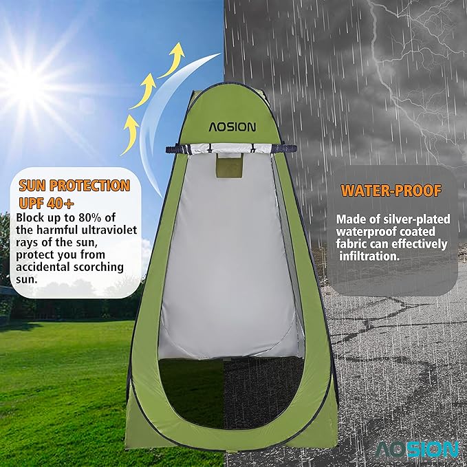 AOSION Privacy Shower Tent,Pop Up Changing Tent,Camp Bathroom Changing Dressing Room,Sun Sunshade Canopy Outdoor Rain Shelter for Camping Hiking Beach Picnic Fishing. (Green)