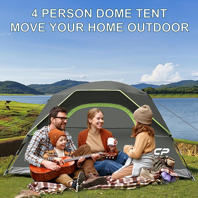 CAMPROS CP Tents for Camping 4 Person Tent Waterproof Windproof Double Layer Camping Tent, Easy Setup Dome Tent with Large Mesh Windows & Wider Door for Outdoor Camping & Hiking