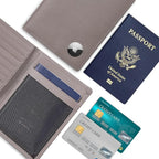 Polare Luxury RFID Blocking Leather Passport Holder Travel Wallet For Men and Women (Grey with AirTag Slot)