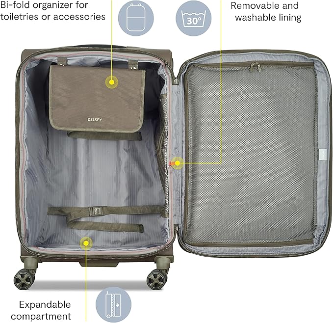 DELSEY PARIS Helium DLX Softside Expandable Luggage with Spinner Wheels, Navy Blue, Checked-Medium 25 Inch