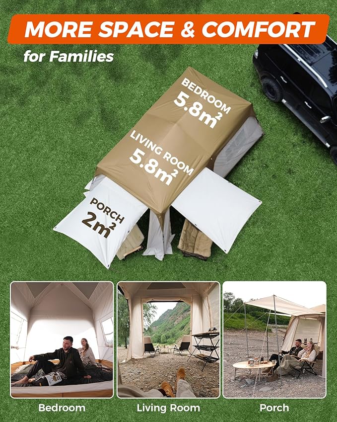 KingCamp Camping Tent 6-8 Person, Weatherproof Hot Tent Large Family Cabin Tents with Stove Jack, Waterproof & Windproof for Family Camping & Outdoor Parties