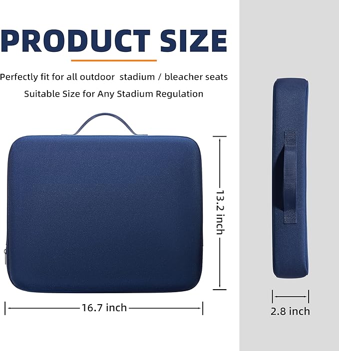 2-Pack Stadium Seat Cushions for Bleachers – Waterproof 2.8" Extra Thick for Long Sitting Hours, Portable Bleacher Cushions, Lightweight Stadium Seat Pads, Suitable for Outdoor Use (Dark Blue)