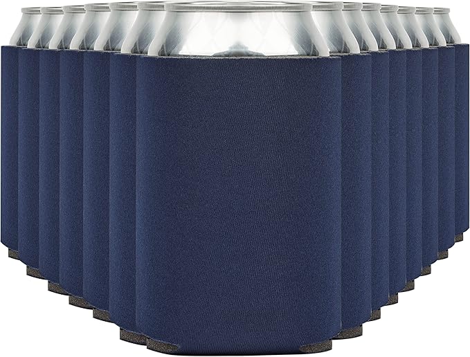 Blank Beer Can Cooler Sleeves (110-Pack) Soft Insulated Beer Can Coolies - HTV Friendly Blank Koolies in Bulk for Beer Cans & Bottles - Coolie Blanks for Vinyl Projects & Wedding Favors (Navy Blue)