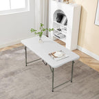 BTEXPERT Fold-in-Half Plastic 4ft Folding Utility Table Lightweight Adjustable Height Portable Carrying Handle Indoor Outdoor for Picnic Camping Office Home Party Wedding Easy to Clean Store White