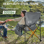 Timber Ridge Oversized Folding Camping Chair with Lumbar Support Adjustable High Back Heavy Duty for Adults Support up to 500lbs with Cup Holder, Cooler Bag, Side Pocket, Grey