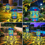 Hummingbird Solar Lanterns Outdoor Waterproof Brim,Garden Decor Birthday Gifts for Women Mom Grandma,Blue Spray Paint Metal Hanging Solar Lights Outside Decorative for Yard Patio Backyard Pathway