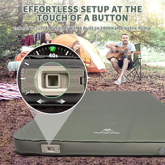 Self Inflating Sleeping Pad with Electric Pump, 4" Ultra-Thick Memory Foam Camping Pad, 40s Fast Inflating Camping Mattress Pad, 4-Season Insulated Camp Sleeping Mat for Outdoor/Travel/Tent (Twin)