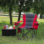 Colorsoul Oversized Folding Camping Chair, Outdoor Padded Camping Chair Support 300 LBS with Cup Holder and Cooler Bag, Portable Lawn Chair for Beach Picnic Sports, (Red)