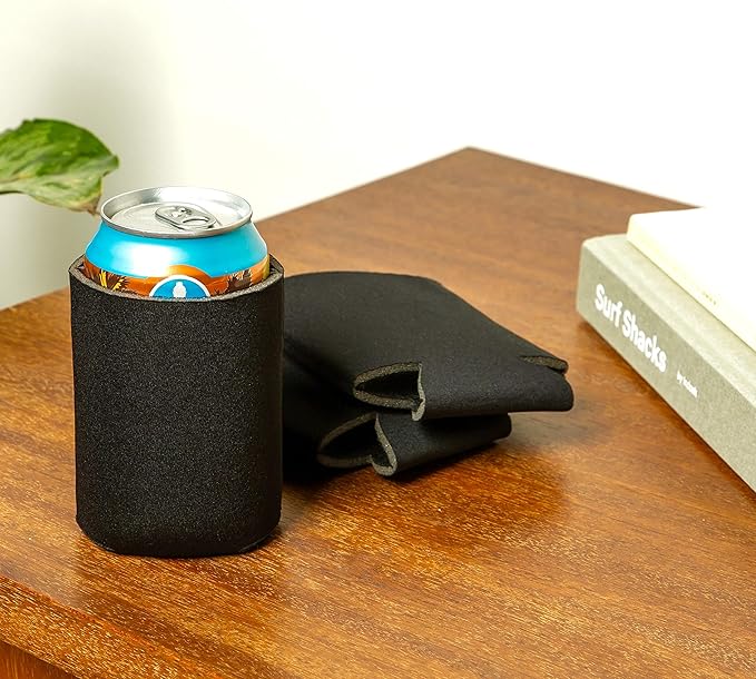 Blank Beer Can Coolers Sleeves (14-Pack) Soft Insulated Beer Can Cooler Sleeves - HTV Friendly Plain Black Can Sleeves for Soda, Beer & Water Bottles - Blanks for Vinyl Projects Wedding Favors & Gifts