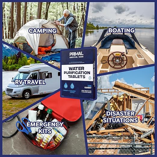 Water Purifier Tablets –Water Purification Tablets for Emergency Water - Hiking, Camping, Survival, Emergency – Drinking Water Filtration System Survival Tabs - Purificador De Agua - 100 Tablets - 4G