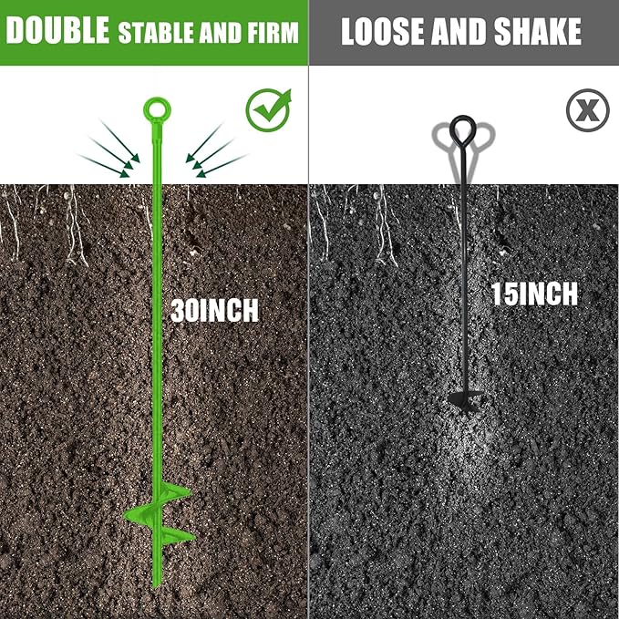 Lasnten 6 Pcs 30 Inch Heavy Duty Ground Anchor Spiral Blade Earth Anchor Kit Metal Anchor Hook Beach Sand Stakes Camping for Securing Animals, Shelters, Tents, Canopies (Light Green)