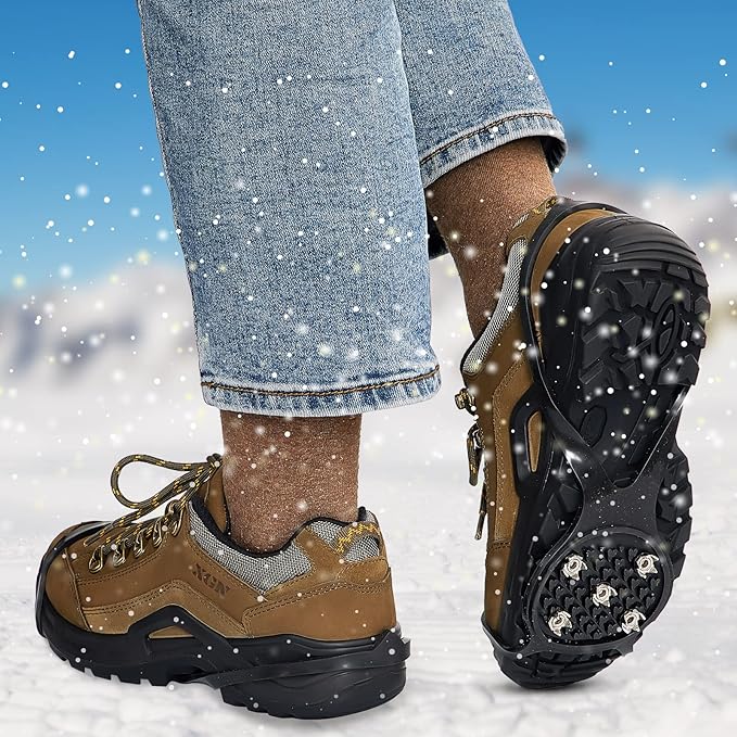 Syhood 2 Pairs Non Slip Gripper Spikes Ice Cleats Snow Traction Cleats Crampons for Women Men Walking Running on Snow Ice