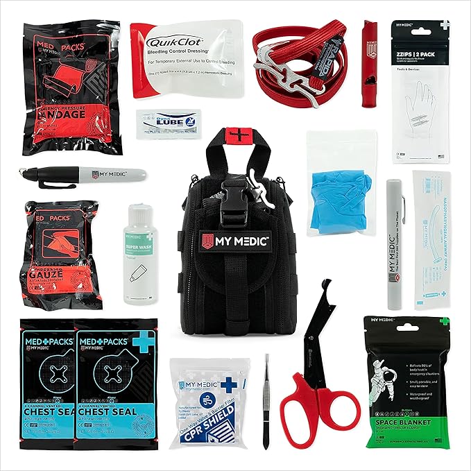 My Medic - TFAK - Ifak Trauma Kit with Tourniquet - HSA/FSA Approved - Over 35 Essential Life Saving First Aid Items For Car or Travel - Black