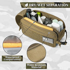 PAVILIA Tactical Toiletry Bag for Men, Travel Hygiene Bag, Military Gear Dopp Kit, Water Resist Molle Accessories Pouch, Mens Shaving Essentials, Gym Bathroom Shower Small Toiletries Tool EDC, Tan