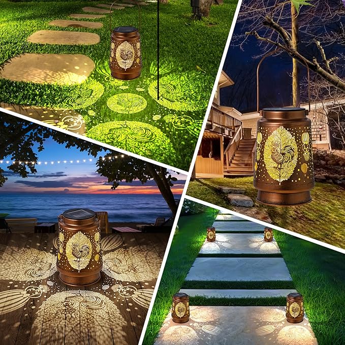 Solar Lanterns Outdoor Waterproof Rooster Garden Decorations Gifts for Women Gifts for Mom Grandma Birthday Gifts Hanging Solar Lanterns Outdoor for Garden Decoration, Patio, Lawn, Pathway