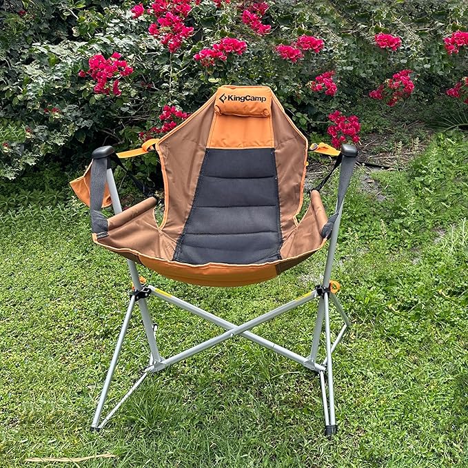 KingCamp Hammock Chair with Footrest, Swinging Portable Folding Camping Chairs for Adults MAX 440lbs Heavy Duty Foldable Oversized Rocker with Cup Holder Pillow for Outdoor Beach Patio Sport Lawn
