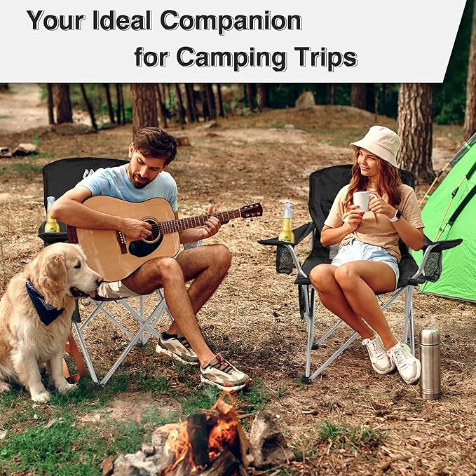 Camping Chair, Portable Folding Outdoor Chair with Arms, Cup Holder and Carry Bag