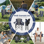 2 Pack Heavy Duty Oversized Camping Chair for Adults 400lbs w/Lumbar Support - Folding Chairs with Side Pocket, Cup Holder & Cooler Bag for Beach, Fishing, Lawn, Backyard Navy Blue