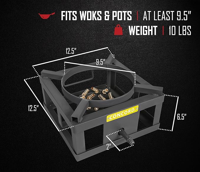 CONCORD THE WOK BLOCK 12" Single Propane Outdoor Burner with Built in Wok Ring. 45,000 BTU Great for Stir Frying, Camping, Use as a Side Burner, and More!