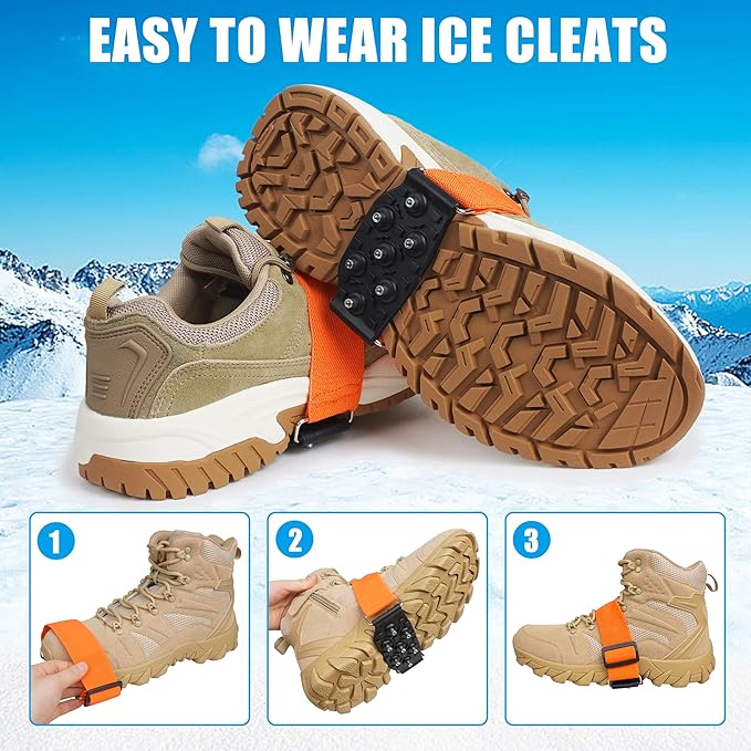 Ice Cleats Mid-Sole Snow Traction Cleats Crampons for Shoes and Boots Easily Rotate Non Slip Ice Grippers Shoes Boots Cleats for Winter Walking on Snow Ice Men Women