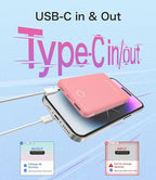 6000mah Ultra Slim Built in Cables Power Bank, Card Size Built in USB C Cords Battery Pack Portable Charger for Phones, 3 Output External Battery Pack Compatible with iPhone, Samsung, Light Pink