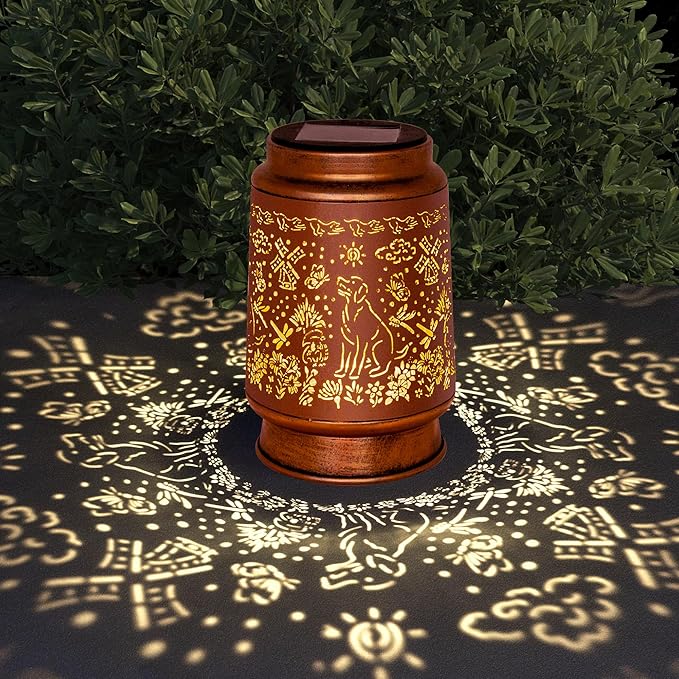 Lawn Social Solar Lanterns Outdoor Waterproof, Dog Metal Hanging Solar Lights for Outside, Garden Decor Birthday Gifts for Women Mom Grandma, Outdoor Lantern for Patio Yard Walkway Balcony Porch