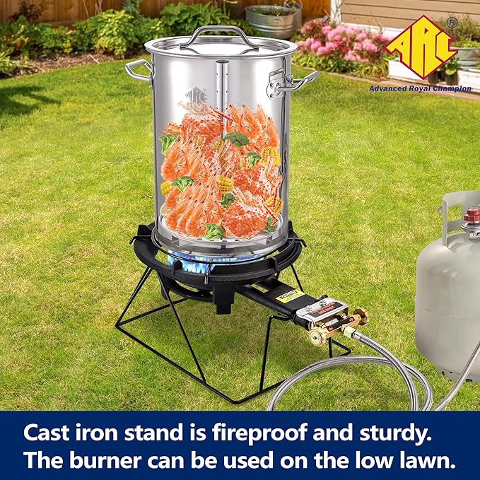 ARC Outdoor Propane Burner Stove, 13" Single Propane Wok Burner, Cast Iron Portable Wok Burner With Sturdy Stand, Bilateral Control Rings and 0-20 PSI Adjustable regulator, Stainless Steel Hose