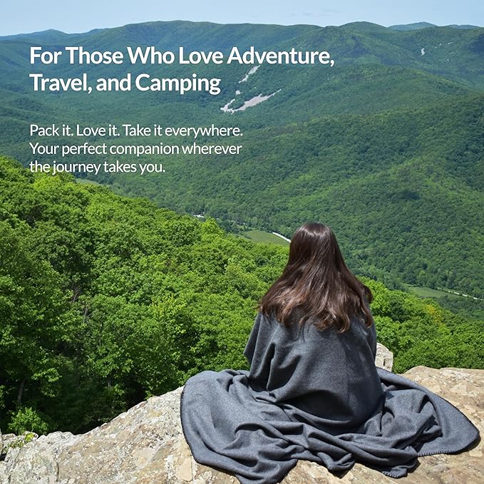 Military Style Wool Blanket – Cushioned, Breathable, Durable, Warm & Washable – Double-Stitched Border–Great for Camping, Outdoor, First Aid, Travel, Car–Fire-Resistant – 64"x90" 4.5 lb (Navy Blue)