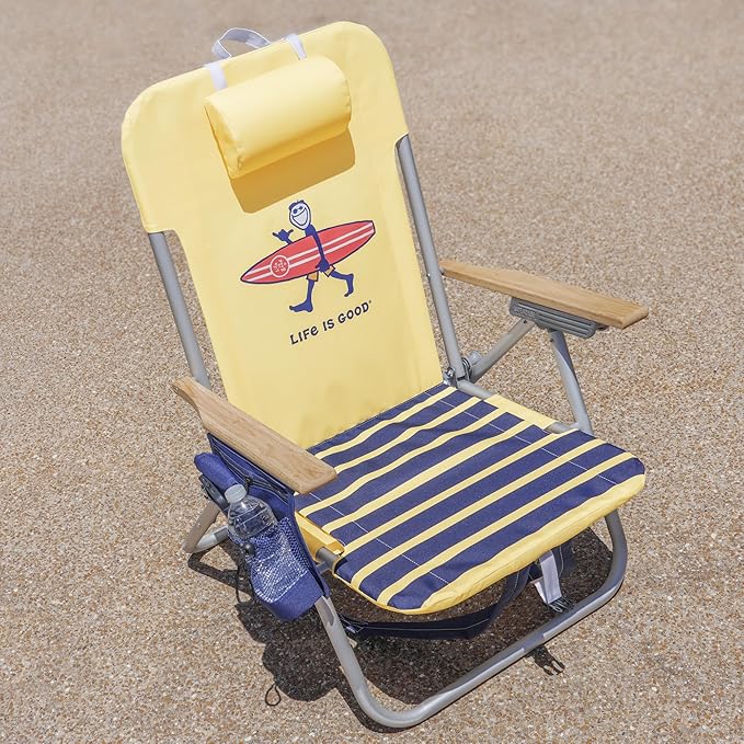 Life is Good 2-Pack 4-Position Aluminum Backpack Beach Chairs, Portable Folding Camp Chairs with Carrying Straps for Camping, Beach, Tailgating, Multi Color