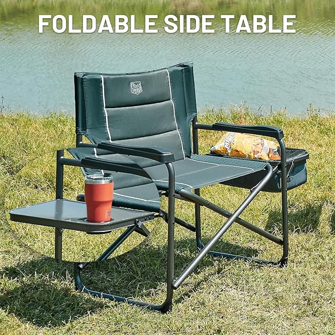 TIMBER RIDGE XXL Oversized Directors Chair 600lbs - Heavy Duty Camping Chair with Cooler Bag & Table, Portable Folding Chair with Wide Seat for Tailgating, Patio, Outdoor - Grey (2 Pack)