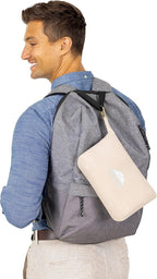 BlueHills Lightweight Travel Blanket Pillows Compact for Two Airplane Traveling Essentials Flight Throws in Bag case with Backpack Clip Compact Large Plane Accessories – Gray and Beige