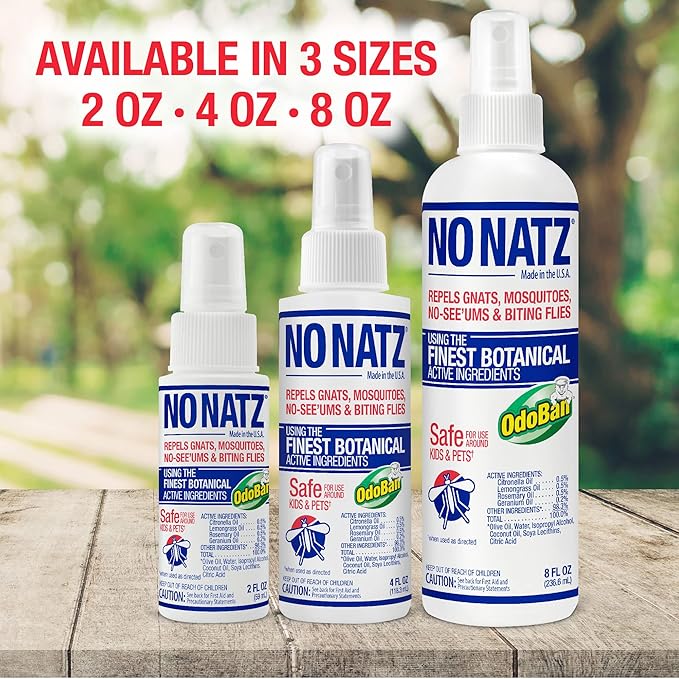 No Natz Botanical Bug Repellant, Effective for Gnat, Mosquito, and Biting Flies, Hand-Crafted and DEET-Free, Non-Greasy Formula, Made in The USA, 8 Ounce Spray Bottle