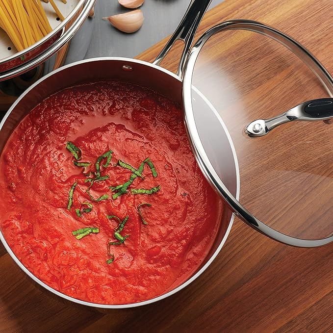 Tramontina Tri-Ply Clad Stainless Steel 8-Piece Cookware Set with Glass Lids, Pots and Pans Kitchen Set, Induction-Ready, Dishwasher-Safe, Made in Brazil